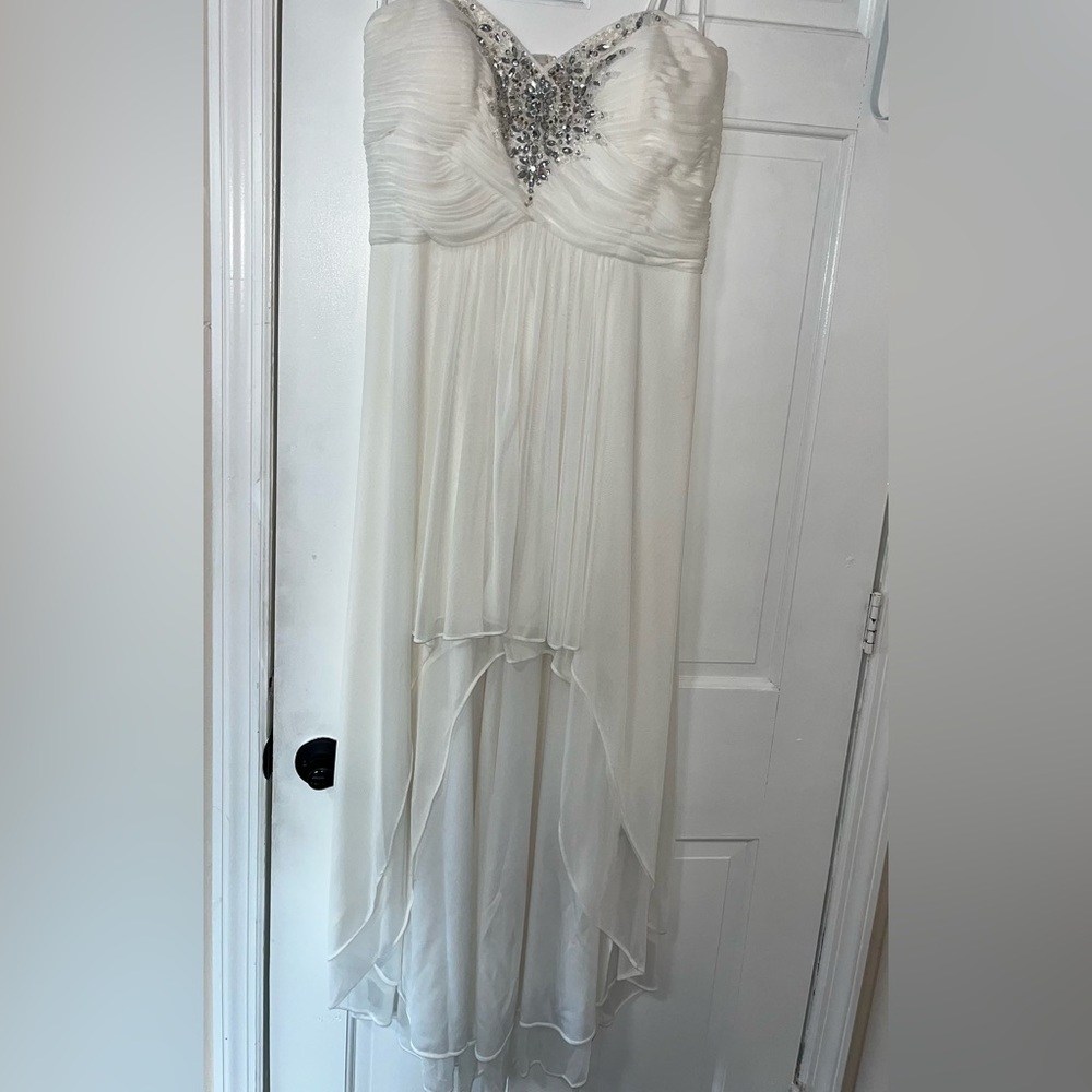 Xscape White Dress with Silver Embellishments